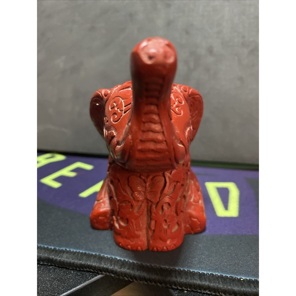 Vintage PG 1991 Chinese Red Resin Carved Design Elephant Taiwan Lucky B1 - Picture 4 of 6